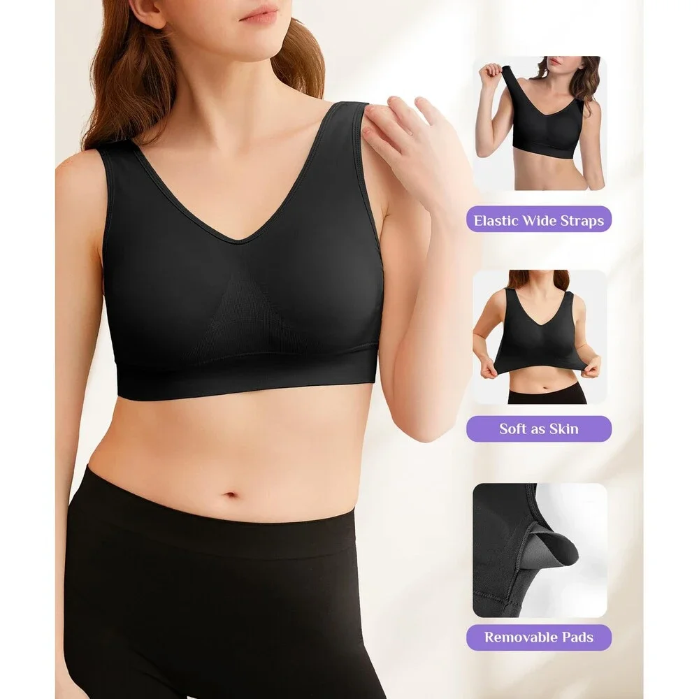 YADIFEN Women's Sports Bras Wireless Seamless Yoga Sleep Bra Stretch 3PK-M
